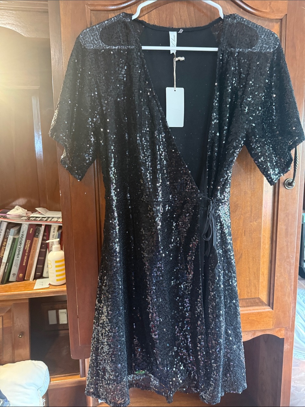 Sequin Wrap Dress - Black
